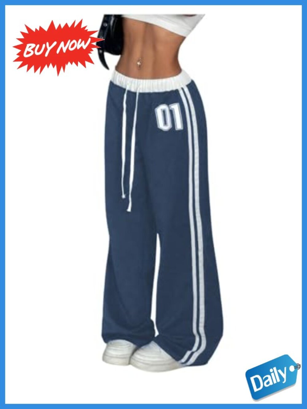 Women's Baggy Wide Leg Straight Leg Sweatpants Drawstring Waist Side Stripe